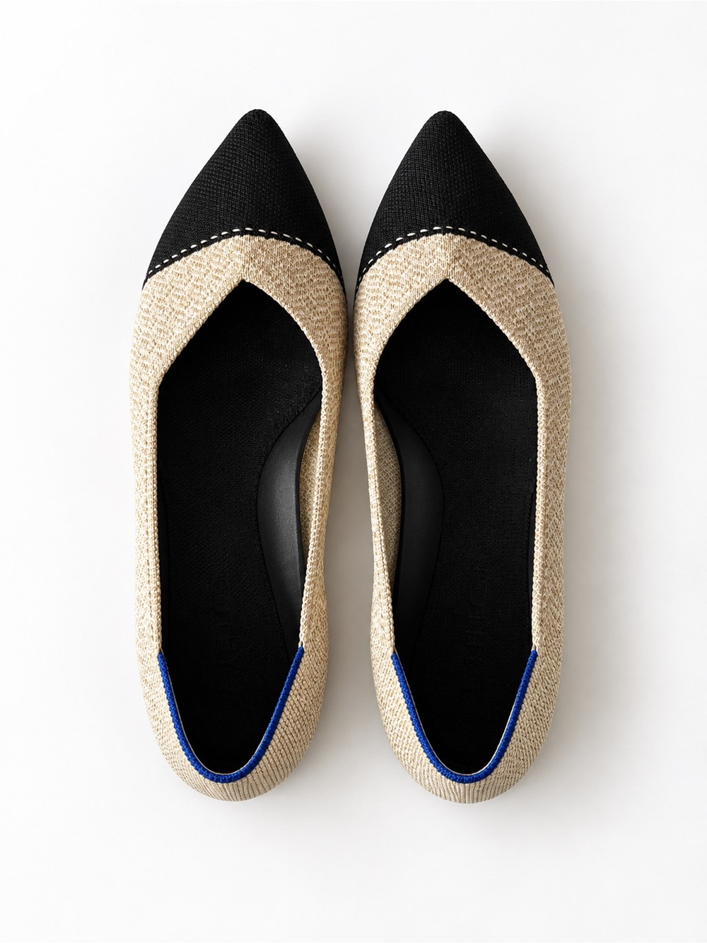 Rothy's Two-Tone Pointed Raffia Ballet Flat - Black & Natural